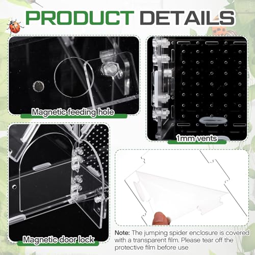 Weysat Jumping Spider Enclosure 11.2" x 4.7" x 8" Acrylic Tarantula Enclosure Castle Style Insect Terrarium with Magnetic Door Transparent Terrarium for Reptiles, Amphibians and Spiders - size: 11.2" X 4.7" X 8"