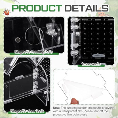 Weysat Jumping Spider Enclosure 11.2" x 4.7" x 8" Acrylic Tarantula Enclosure Castle Style Insect Terrarium with Magnetic Door Transparent Terrarium for Reptiles, Amphibians and Spiders - size: 11.2" X 4.7" X 8"