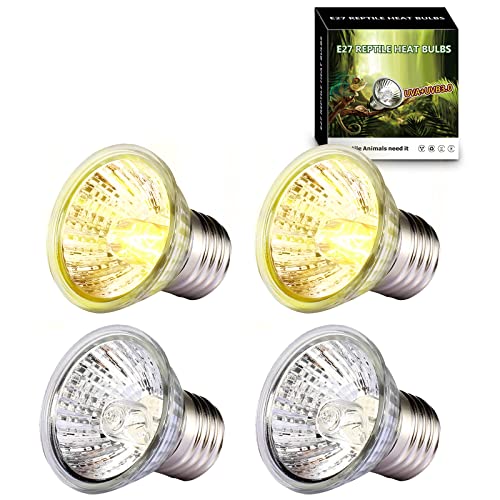 4 -Pack 50W UVA UVB Heat Lamp Bulbs for Reptiles, Heating Emitter Bulbs for Amphibian, Terrariums, Cages, for Tortoise, Snake, Frog, Lizard, Chameleon, Hermit Crab, Cockatoo. Halogen, Orange - color: 4×50w Bulbs