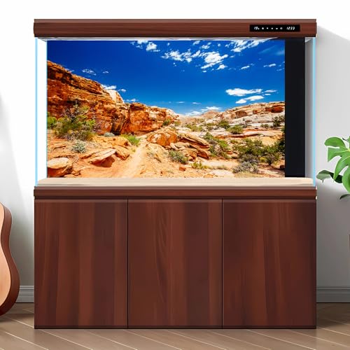 Desert Reptile Tank Background Blue Sky Rock Boulders Terrarium Background Desert Landscape Reptile Terrarium Background Rocky Bush Reptile Habitat Background Bearded Dragon Tank Background 24x12in - color: Blue, size: 24(W)x12(H)inches/ 60(W)*30cm(H)