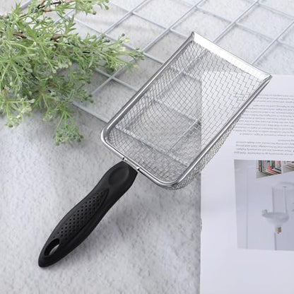 Stainless Steel Mesh Litter Shovel, Black Non-Slip Handle Sifter, Fine Mesh Metal Reptile Litter Cleaner Scooper, for Lizard Substrate Reptile Terrarium Sand Waste, 2.8mm Mesh