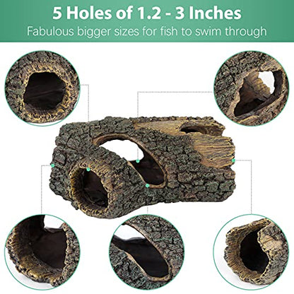 Uniclife Aquarium Large Betta Log Resin Hollow Tree Trunk Decor Artificial Wood Fish House Cave Bark Ornament with Hideout Holes for Shrimp Small Cichlid Lizard and Turtle in 10-70 Gallon Fish Tank - size: Large
