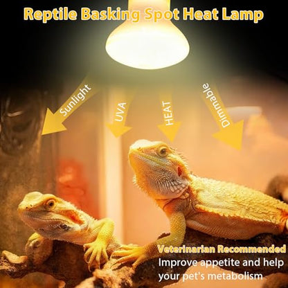 50W Reptile Heat Lamp Bulbs, 2Pack Heat Lamp Bulbs for Reptiles Basking Bulbs UVA Daylight Basking Light Amphibians Heating Lamp Emitter for Lizard, Turtle, Bearded Dragon, Snake, Gecko, Chicken