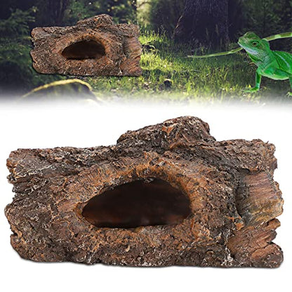 GOWENIC Simulation Resin Tree Bark Hide Cave for Reptile Amphibian, Natural Moss Reptile Hide Cave, Landscape Decor for Scorpion Lizard, Small Animal Terrarium