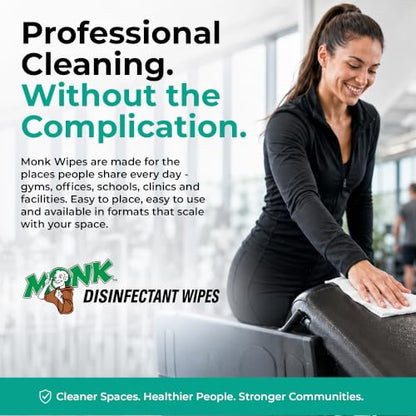 Monk Disinfecting Wipes (2 Buckets of 800 Count) for Commercial Facilities | Heavy Duty Cleaning Wipes - 3in1 Disinfectant, Deodorizer & Sanitizer Cleaning Supplies – All Purpose Cleaner for Home & Gym - size: 800 Count (Pack of 2)