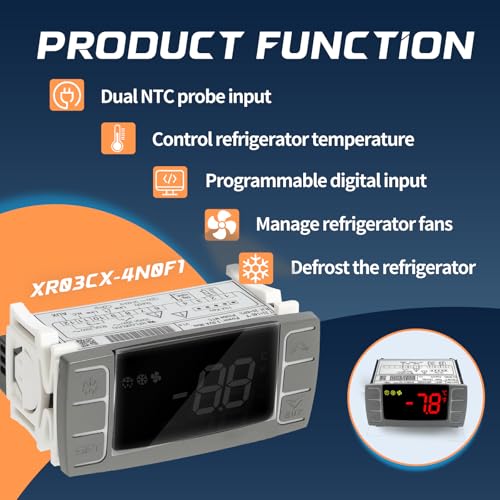 XR03CX 4N0F1 Thermostat Controller with Sensor Probe for Dixell | Programmable Temperature Controller Replacement for Dixell XR03CX-4N0F1. Perfect for 120V Commercial Refrigerators Freezer - size: XR03CX-4N0F1