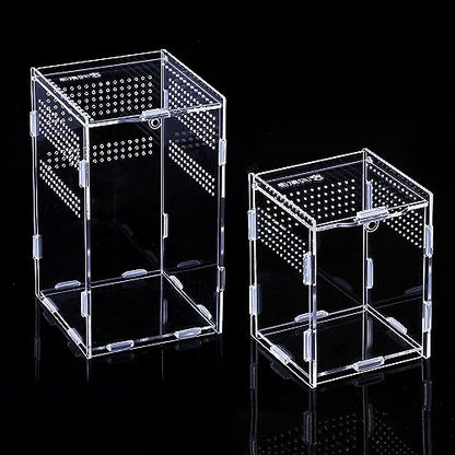BigKing 2 Packs Reptile Feeding Box, Acrylic Reptile Terrarium Enclosure, Insect Breeding Case, Reptiles Habitat Terrarium for Small Tree Dwelling Reptiles & Amphibians Like Gecko and Frog