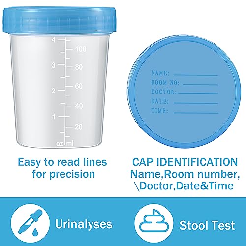Geiserailie 100 Pcs Urine Cups 4oz Disposable Specimen Container,Blue | Pee Cups for Testing, Leak Proof Screw on Lids for Safe Urinalysis Pee Stool Sample Collection Analysis - color: Blue