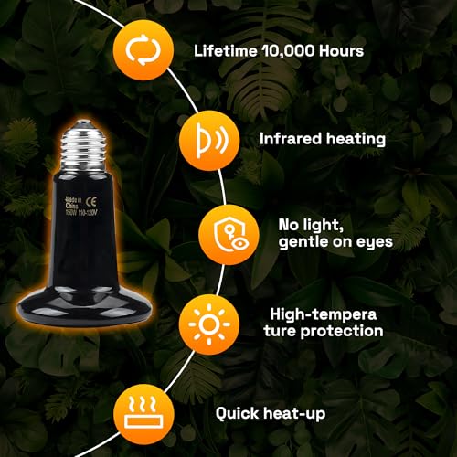 BN-LINK 150W Reptile Heat Lamp 2-Pack, Ceramic Heat Emitter Bulbs, No Light Heat Lamp for Reptiles, Chickens, Lizard, Turtle, Snake