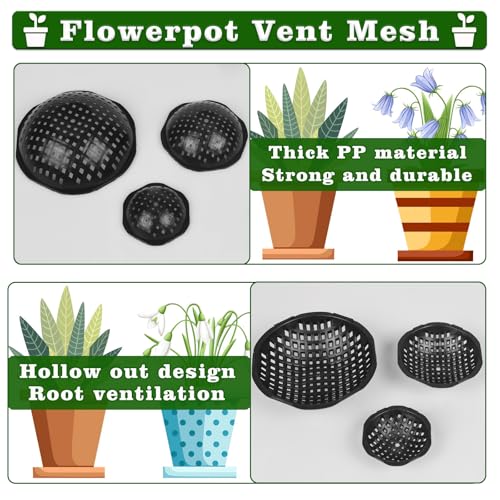15 Pcs Ppherical Flower Pot Mesh Pad, Planter Inserts Bottom Grid for Large Pots, 3 Size Plant Pot Fillers Drain Hole Plugs Prevent Soil Leakage