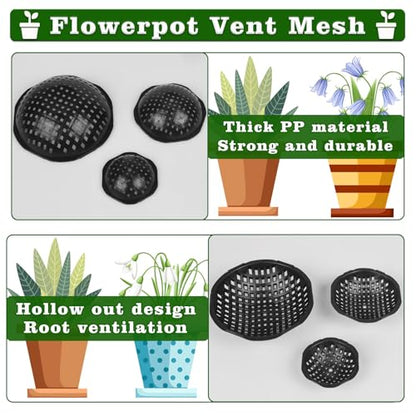 15 Pcs Ppherical Flower Pot Mesh Pad, Planter Inserts Bottom Grid for Large Pots, 3 Size Plant Pot Fillers Drain Hole Plugs Prevent Soil Leakage