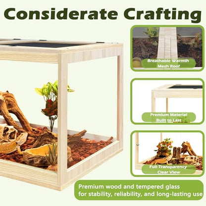 31 Gallon Bearded Dragon Tank, 24 x 16 x 16 Inch Tempered Glass Reptile Enclosure with Metal Mesh Top, Lockable Sliding Front Doors, Large Lizard and Snake Terrarium, Oak - color: Oak, size: 31 Gallon (24x15.5x15.5 Inch)