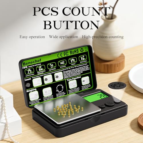 Mini Pocket Scale 500g x 0.01g, Digital Gram Scale with Green Backlit LCD, Tare & PCS Counting, Portable Jewelry Scale for Gold, Silver, Coins & Gems