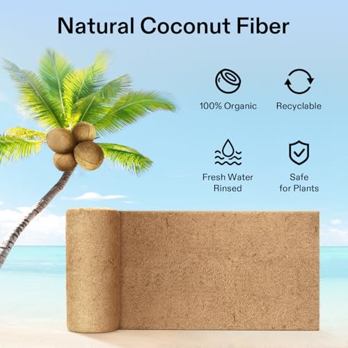 VIVOSUN Coco Coir Liner 12 x 80 in, 100% Natural Coconut Fiber Mat | Thickened Coco Liner Roll for Planters, Hanging Baskets, Garden Decoration, DIY Crafts, Pet Pads & Reptile Carpet - size: 12"W x 80"L