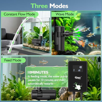 hygger 15W-100W Water Pump with Controller (Up to 3430GPH), Submersible/Inline Return Pump with Adjustable Mode/Flow, 2 Fountain Pump with 2 Inlet Cover and 3 Nozzles, for Fish Tank, Pond, Aquarium - size: 800GPH-22W