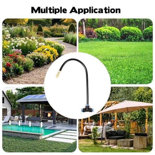 12 Pcs Brass Misting Nozzles Tee with 12 Inch Built in Hose for Patio Outdoor Cooling 360 Rotation Adjustable Water Mister Nozzles Thread Sprayer-0.043" orifice, Tee Compatible with 0.31”Misting Hose