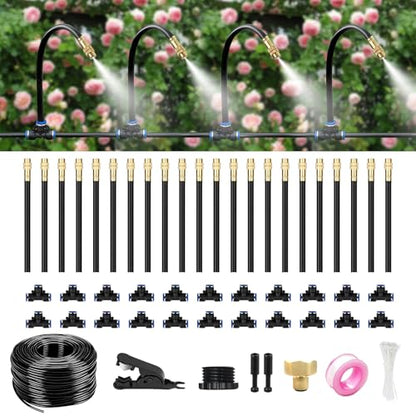80FT Drip Irrigation System for Garden – Automatic Watering Kit with Solid Brass Metal Connectors, 360° Bendable Tubing &22 Adjustable Nozzles for Greenhouse, Lawn, Yard & Plants - size: 80 FT