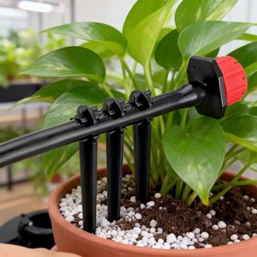 RedChili 210 Pack Irrigation Support Stakes for 1/4 Inch Drip Tubing, 1/4" Drip Tubing Hold Plastic Stakes Quarter Inch Drip Line Holder Fittings for Lawn Raised Bed Greenhouse Plant Watering System - size: 1/4" Stake-210P