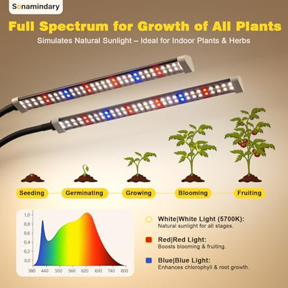 LED Grow Lights for Indoor Plants, Clip-On Clamp, Dual Head | 120 LEDs, Metal Arms with Silicone Sleeves, Upgraded 9V System, 5700K Full Spectrum, 4/8/12H Timer, 5 Brightness Levels - size: Clamp-2 Head