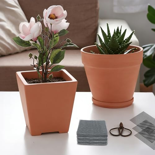 60 Pcs Planter Mesh Drainage Screens, 4 in Square Pads for Flower Pots Hole | Bonsai Flower Pot Bottom Grid Mat Mesh Cover ; Trim to Fit Pots to Help Retain Soil While Allowing Excess Water to Drain