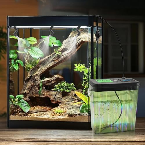 Reptile Misting System - 2-Gallon Large Water Tank, 3 Adjustable 360° Nozzles, Touch-Controlled Light, for Chameleons, Snakes, Lizards and More