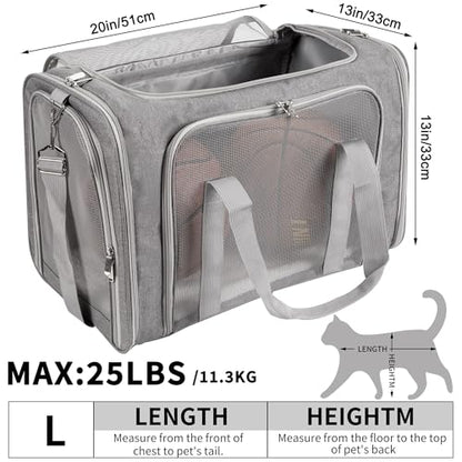 Soft-Sided Cat/Dog/Pet Carrier, Collapsible Pets Travel Carriers | For Big Cats/Small Dogs with Shoulder Strap & Removable Mat, Mesh Puppy Carry Bag, Up to 25 Lbs, TSA Airline Approved(Gray) - color: GRAY, size: 20"L x 13"W x 13"H