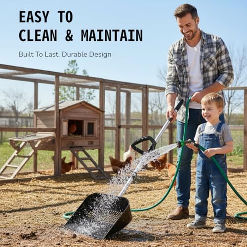 Chicken Poop Scooper & Rake 2-in-1, Adjustable Steel Handle Chicken Poop Shovel (24"-63.7"). Chicken Coop Scoop for Chicken Coop and Pet Poop Cleaning with Ergonomic Grip-Honeycomb