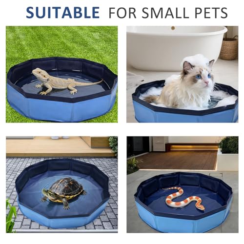 Eooqi Foldable Bearded Dragon Bath Tub, Blue 19 x 3.5 in Reptile Pool | Collapsible Non-Slip Reptile Water Tub for Lizards, Hedgehogs & Small Pets, Reinforced Bottom for Stability & Grooming - color: Blue