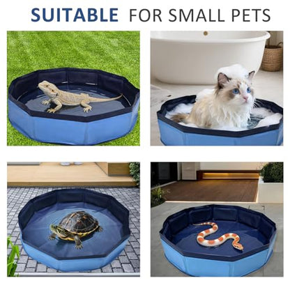 Eooqi Foldable Bearded Dragon Bath Tub, Blue 19 x 3.5 in Reptile Pool | Collapsible Non-Slip Reptile Water Tub for Lizards, Hedgehogs & Small Pets, Reinforced Bottom for Stability & Grooming - color: Blue