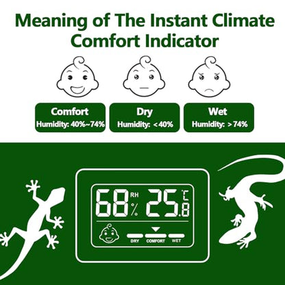 Reptile Thermometer Hygrometer with Climate Comfort Indicator, Fast Accurate LCD Digital Temperature & Humidity Monitor for Terrarium, Bearded Dragon, Gecko, Snake Tank - size: KD40-White