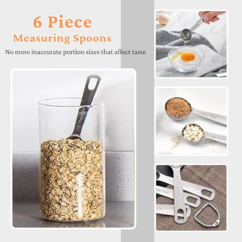 18PCS Measuring Cups and Spoons Set, Include 7 Nesting Measuring Cups, 6 Measuring Spoons and 5 Mini Spoons, Stainless Steel Metal Measuring Set, Kitchen Gadgets for Cooking & Baking - size: 18PCS Set