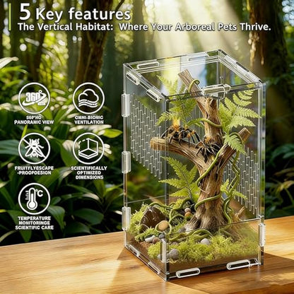 Transparency Reptiles Container Box Terrarium with Front Opening Door Breeding Box for Home Travel Amphibian Display Small Pet Habitat Cage