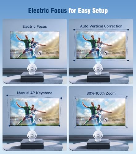 Smart Projector with Wifi and Bluetooth, Native 1080P 4K Support Projector | 400 ANSI, Android 14, Electric Focus Auto Keystone, Portable Mini Projector for Home Outdoor, Phone, Laptop, PS5 Compatible