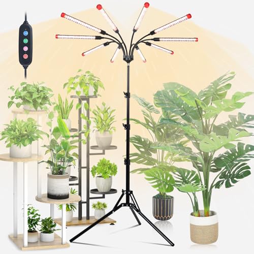 10Head Grow Light on Stand for Large&Tall Indoor Plants, Bonsai Tree, Bright and Big Coverage Plant Growing Lamps, 4/8/12/16/20H Timer, 90 Watt Power Draw, NO Need Adapter, 360° Gooseneck - size: 10Head Stand(90W)