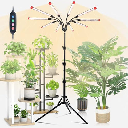 10Head Grow Light on Stand for Large&Tall Indoor Plants, Bonsai Tree, Bright and Big Coverage Plant Growing Lamps, 4/8/12/16/20H Timer, 90 Watt Power Draw, NO Need Adapter, 360° Gooseneck - size: 10Head Stand(90W)