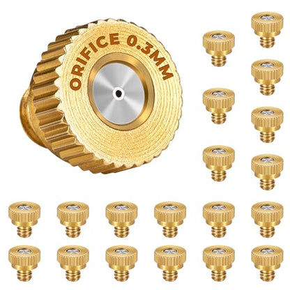 20 Pack Brass Misting Nozzles, 0.0118" (0.3mm) 10/24 Thread | Mister Nozzles Replacement for Outside Patio Misting, Garden Irrigation, Greenhouse Watering, Chicken Coop Pet Cooling - size: 0.3mm Orifice