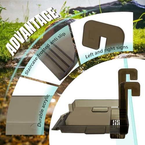 La La Pet Turtle Basking Platform Tortoise Resting Terrace with Feeding Trays and Planting Area Fish Tank Aquarium Decor Hanging Aquatic Turtles Dock Adjustable Height