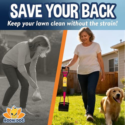 Bodhi Dog Complete Poo Pack- 24" Pooper Scooper, Poop Bags, & Waste Bag Holder, Ideal for Small to XL Pets - Durable, Easy-to-Use, Great for Grass, Gravel, & Outdoor Cleanups (Pink) - color: Pink