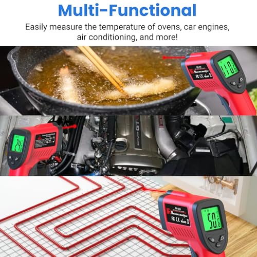 DEASOMIYE Infrared Thermometer Gun, -58℉～1022℉ Laser Thermometer Temperature Gun, Non Contact IR Temp Gun with Adjustable Emissivity for Cooking,BBQ,Fridge,Grill,Pizza Oven,HVAC,Engine(Not for Human) - color: Red