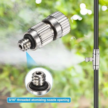 M METERXITY 20-Pack Brass Misting Nozzle Tee Kit, 0.4mm Orifice Dia. High Pressure Spray Misting Nozzle Head, Slip Connectors for 3/8 Inch Drip Irrigation Tubing Kit Outdoor [3/16" Threaded] - size: 0.4mm