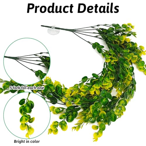 Hamiledyi Reptile Plants Hanging Terrarium Plants Artificial Leaves Habitat Decorations with Suction Cup Green and Yellow Fake Amphibian Plants for Bearded Dragon Lizard Geckos Chameleon（2 Pack） - size: 2 PCS