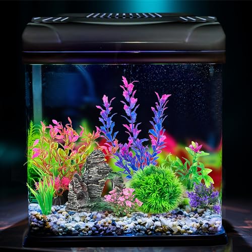 Ameliade Aquarium Artificial Plants & Rock Cave Betta Fish Tank Decor Set | Betta Goldfish Aquarium Accessories, Soft Plastic Plants & Rock Cave Decorations, Small and Large Fish Bowl Ornaments