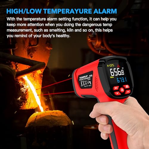 Infrared Thermometer Temperature Gun, -40℉-3632℉, Non Contact Digital Laser Thermometer Pyrometer 50:1 High Temp with Color LCD Display for Industrial HVAC Forge Metal Smelting - color: Red -40°F-3632°F (-40-2000°C)