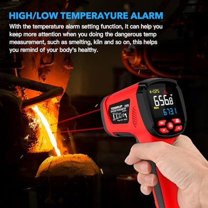 Infrared Thermometer Temperature Gun, -40℉-3632℉, Non Contact Digital Laser Thermometer Pyrometer 50:1 High Temp with Color LCD Display for Industrial HVAC Forge Metal Smelting - color: Red -40°F-3632°F (-40-2000°C)