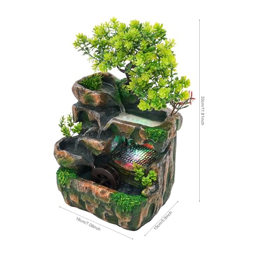 Tabletop Waterfall Fountain Indoor Rockery Stream with LED Lights - Zen Meditation Feature, Automatic Pump & Switch for Home, Office, Bedroom Desk Decoration