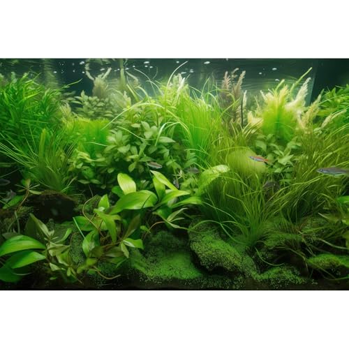 Underwater Aquarium Background Lush Green Aquatic Seagrass with Sunbeams Fish Tank Background Underwater Stone with Moss Tropical Fish Terrarium Background Underwater Fish Tank Backdrop 24x12in - color: Leaf Green, size: 24(W)x12(H)in