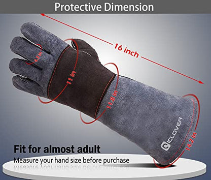 IC ICLOVER 52 Inch Aluminum Alloy Snake Tongs+Snake Bite Proof Gloves, Professional Standard Reptile Grabber Rattle Snake Catcher Wide Jaw Handling Tool, 16inch Animal Handling Gloves