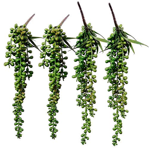 4 pcs Artificial Hanging Succulents Faux Burro's Tail Picks Trailing String of Pearls Succulent Fake Greenery Sprays 13.4" L for Basket Planter Centerpiece Floral Arrangement Indoor Outdoor Decor