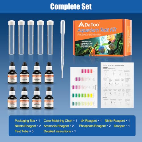 DaToo Aquarium Master Test Kit 5 in 1 Fish Tank Water Master Test Kit for pH Ammonia Nitrite Nitrate Phosphate High Accuracy Aquarium Water Testing Kit for Freshwater and Saltwater Tanks