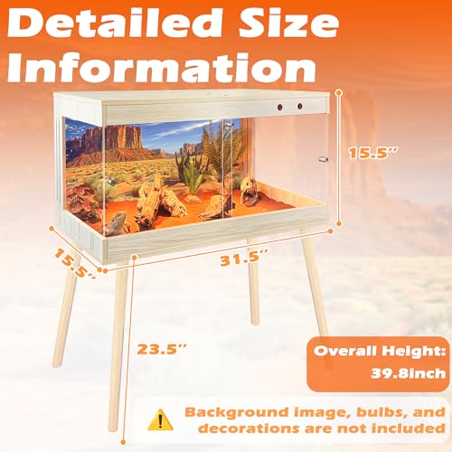 ROYXEN Reptile Tank 34 Gallon, Bearded Dragon Tank with Leg Stand, Tempered Glass Reptile Enclosure, Lizard Tank for Chameleon, Lizard Habitat (Oak, 32 Length Inch) - color: Oak, size: 32"x16"x15.5"